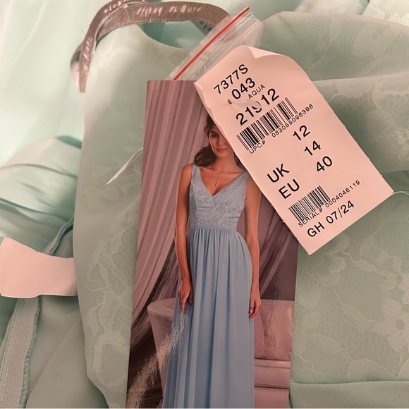ALFRED ANGELO AQUA MINT CHIFFON LACE BRIDESMAID PROM PARTY DRESS 12 NWT - Picture 9 of 10